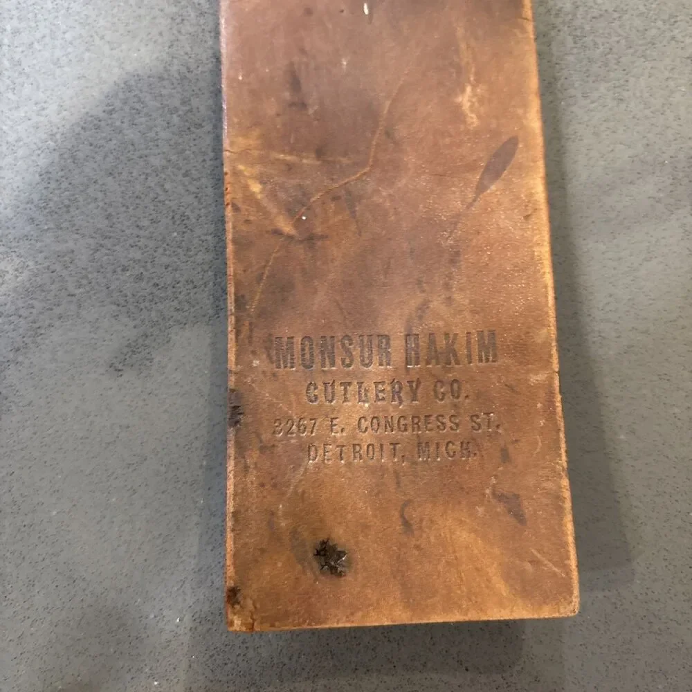 Detroit Made VTG Sharpening Strop Hide & Metal Clip From Monsur Hakim Cutlery